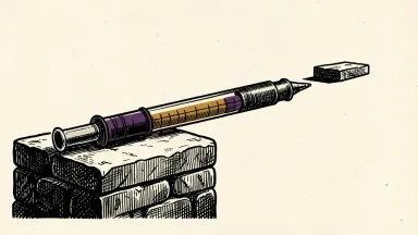 Caribou Biosciences downgraded by RBC Capital: a laboratory pipette rests on a low pedestal, separated from a distant goal.