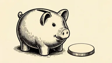Federated Hermes price target cut depicted as a piggy bank with a coin set aside.