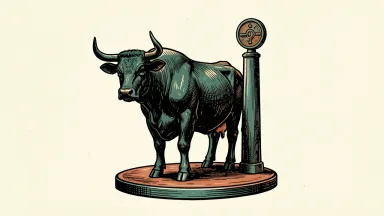 Charles Schwab price target maintained by TD Cowen, depicted as a bronze bull beside a marker with a disc.