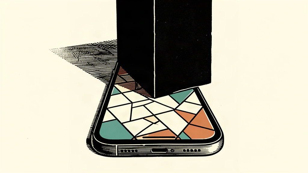 An editorial illustration of a smartphone bisected by a heavy black regulatory barrier that obscures half of the device.