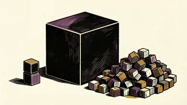 Nasdaq market imbalance: a small stack of rising cubes beside a much larger, sprawling pile of fallen cubes.