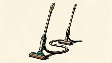 SharkNinja launches two new corded stick vacuums: two slim, upright vacuum cleaners with long, looping power cords on a plain surface.