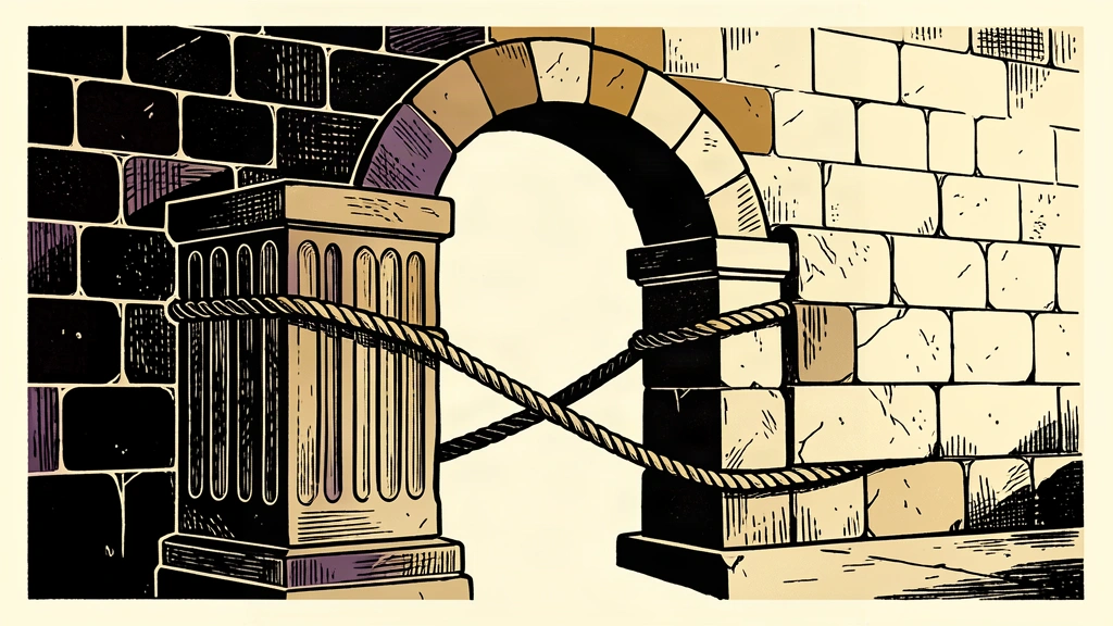 A conceptual illustration of a stone archway where one block is being pulled away by a taut rope, symbolizing the fiscal tension of a potential exit from a deficit plan.