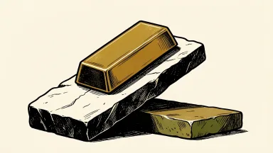 Kinross Gold outperforming the market: a smooth gold bar on a tilted stone slab rises above a larger, flat stone base.