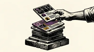 An editorial illustration showing a hand stacking geometric tiles on a pedestal to represent a price target increase.