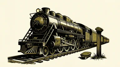 Union Pacific CFO retirement story: a locomotive with a raised coupler and an empty conductor's cap beside the track.
