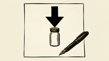 HSBC lowers Novo Nordisk price target, shown as a downward arrow touching a pill bottle.