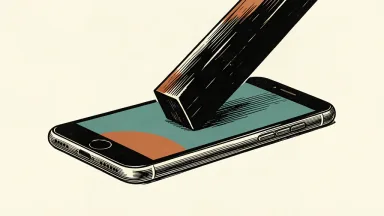 A conceptual illustration of a smartphone being slightly tilted downward by a heavy dark block, representing a price target cut.