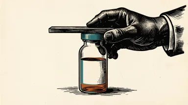 ACADIA Pharmaceuticals rating downgraded to Neutral: a pharmaceutical vial with a horizontal bar placed across its top.
