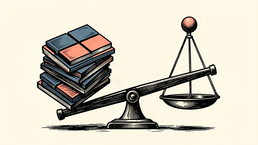 A conceptual illustration showing a large stack of tiles weighing down one side of a scale, representing an oversupply of AI listings in the market.