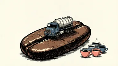 Reborn Coffee expanding its supply chain: a logistics truck carrying a beverage tank travels across the surface of a large coffee bean.