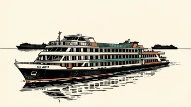 Viking takes delivery of the Viking Rota river ship: a sleek cruise vessel on a river with a line of ship silhouettes in the distance representing fleet growth.