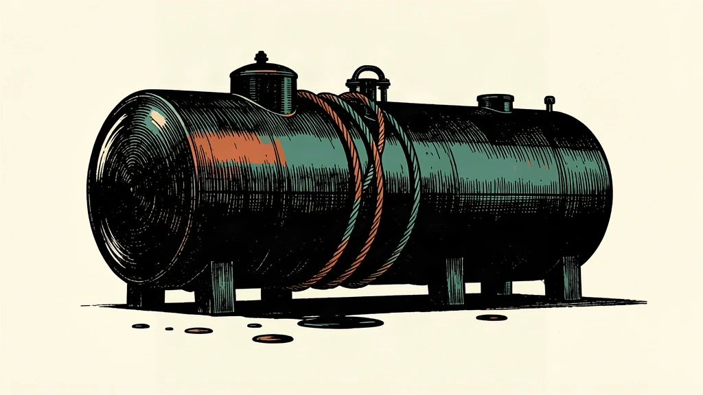 An editorial illustration of a large oil tank being held securely by a thick cable, representing the containment of supply disruptions.