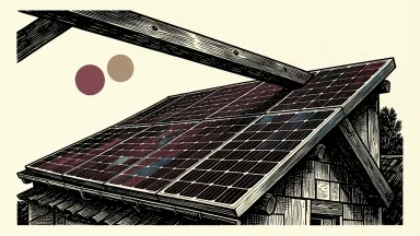 Sunrun price target cut by Barclays: a residential solar panel array being pressed downward by a heavy dark beam.
