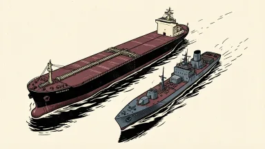 US CENTCOM maritime security in the Strait of Hormuz: a large oil tanker being escorted through open water by a naval vessel.