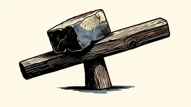 Fiserv price target cut by B. Riley Securities: a heavy stone block weighing down one side of a balanced beam, causing it to tilt sharply.