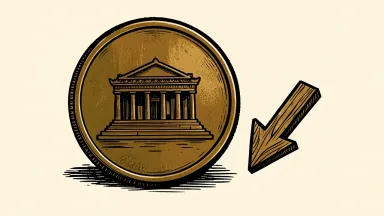 Franklin Templeton price target cut: a temple-embossed coin with a downward-pointing arrow beside it.
