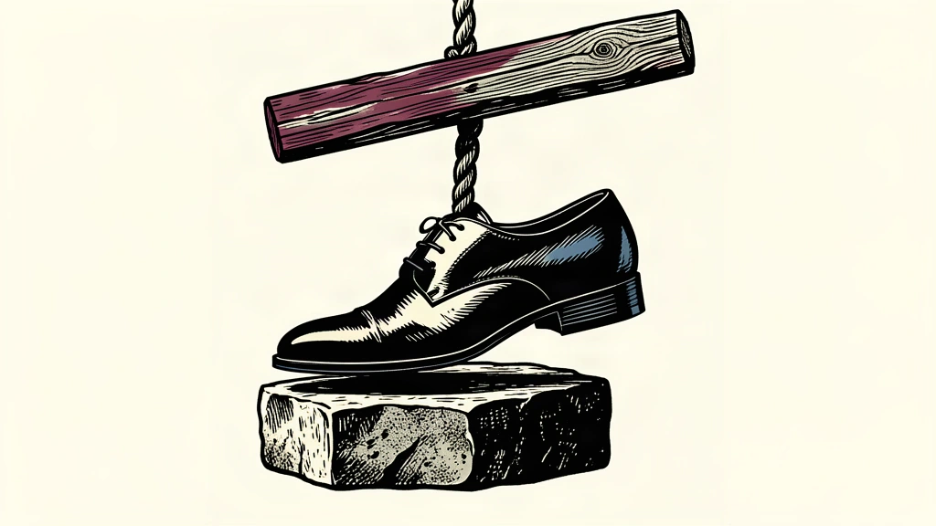 An editorial illustration of a dress shoe on a short pedestal with a beam being lifted above it, representing a revenue miss but raised guidance.