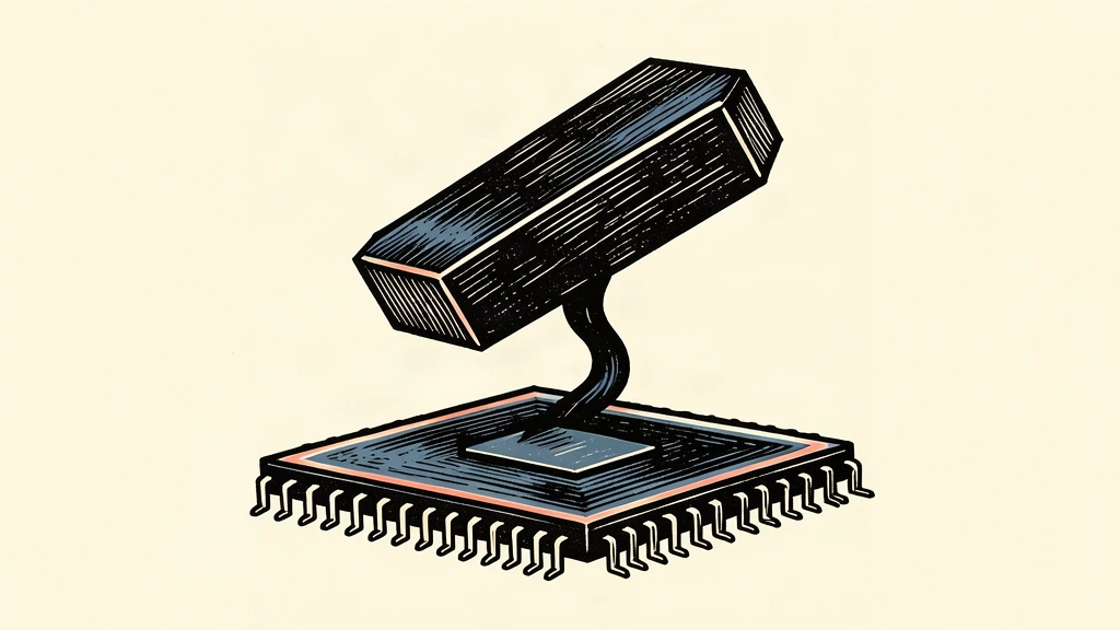 An editorial illustration showing a large computer chip physically lifting a heavy market block upward.