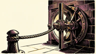 Jack Henry & Associates initiated at Buy: a heavy bank vault door is pulled open by a thick nautical rope tied to a seaport bollard.