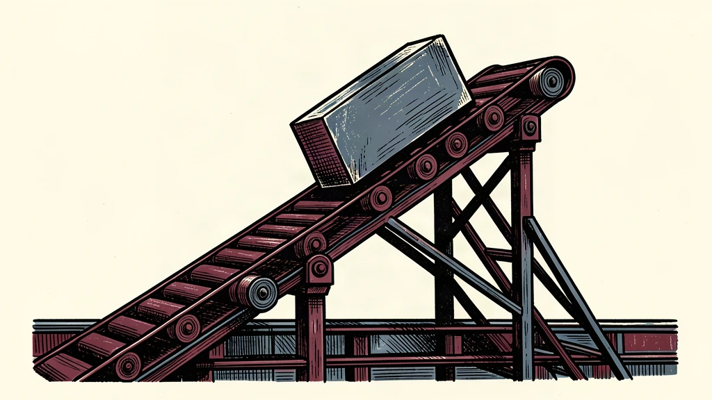 An industrial conveyor belt carrying a heavy metal block upward, representing a recovery in manufacturing output.