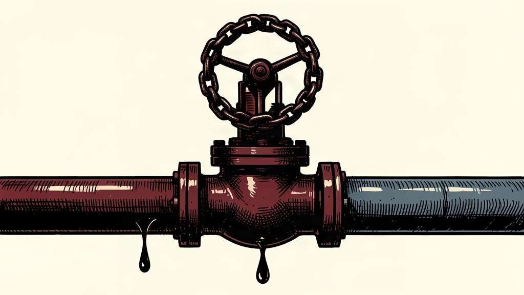 A locked industrial oil valve secured with a heavy chain to represent a frozen production policy.