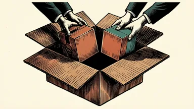 Kimberly-Clark executive transition: two smaller boxes being placed into a larger open shipping container by anonymous hands.