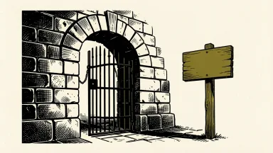 A central bank official's cautious stance on interest rates is shown as a heavy gate left slightly open, suggesting uncertainty about whether policy is tight enough.