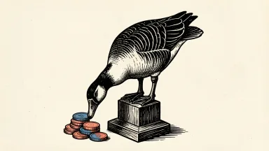Goosehead Insurance price target cut; a goose weathervane pecks at a reduced coin stack.