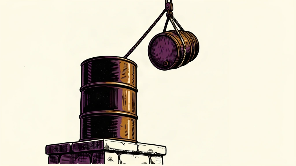 An editorial illustration showing one oil barrel on a base while another is hoisted higher by a pulley, representing an upward revision in demand forecasts.