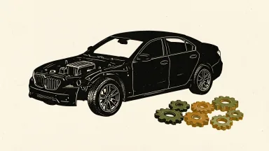Stellantis hires hundreds of engineers, shown as a car chassis with a cluster of gears beside it.