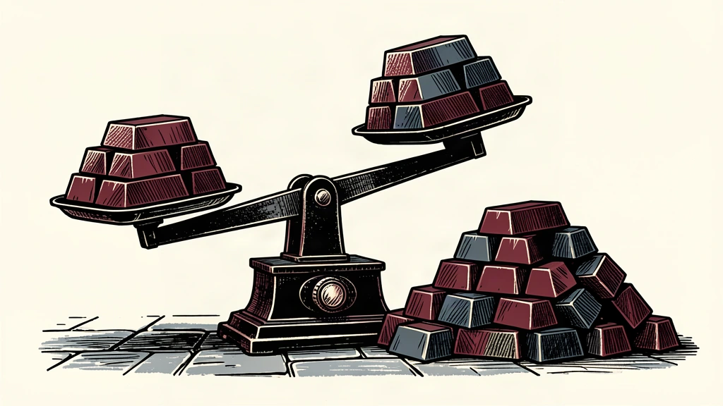 An editorial illustration of an industrial balance scale where a heavy stack of metal goods has completely outweighed a smaller stack, representing the corporate goods price index exceeding forecasts.