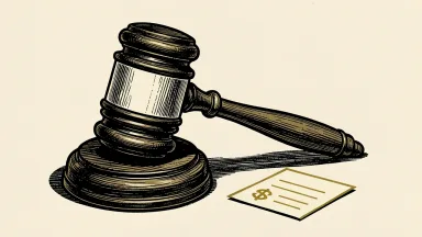 Yiren Digital securities investigation: a gavel beside a paper slip on a surface.