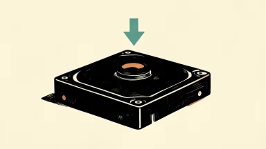 Western Digital hard drive with a downward arrow above it representing a price target cut.