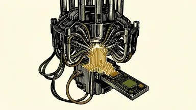 Zapata Quantum joins the IBM Quantum Network: a complex quantum processor chandelier being integrated with a precision-engineered module.