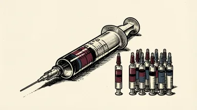 Biotech stocks slump as a single syringe rests beside a group of upright syringes, suggesting a pause in the rally.