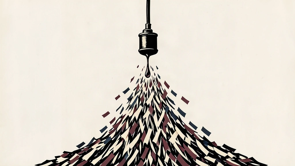 An editorial illustration showing a fuel nozzle dripping a single drop of oil that turns into a heavy cascade of paper strips, representing currency devaluation.