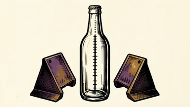 PepsiCo facing pressure for a corporate spinoff: a large glass bottle with a vertical perforation line and industrial wedges prepared to split it.