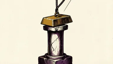 Chronoscale Corp revenue growth: a heavy gold ingot is lowered onto another atop a stone pillar, forming a vertical stack.