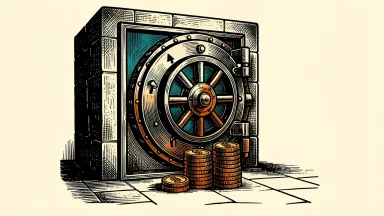 Citizens Financial Group's quarterly results are represented by a bank vault door with a stack of coins and an upward arrow.