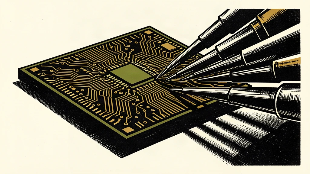 An editorial illustration showing a large microchip being approached by a dense array of sharp probes, representing competitive pressure.