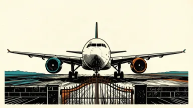 An illustration of a long commercial jet positioned on a runway in front of an open gate, symbolizing the completion of testing and the path to certification.