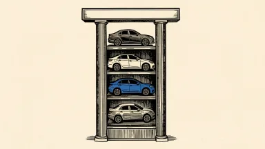 Carvana price target maintained by BTIG: a stylized car vending machine tower with a heavy horizontal bar resting firmly across its top.