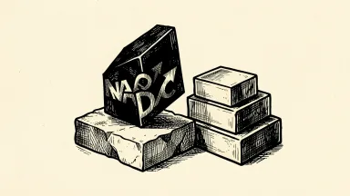 Nasdaq Composite index marks its fourth straight weekly gain: the Nasdaq logo icon sits on a pedestal next to a stack of four solid blocks.