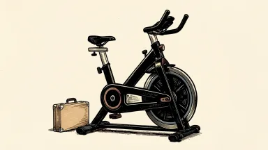 Peloton's chief accounting officer leaves; an exercise bike and a briefcase represent the departure.