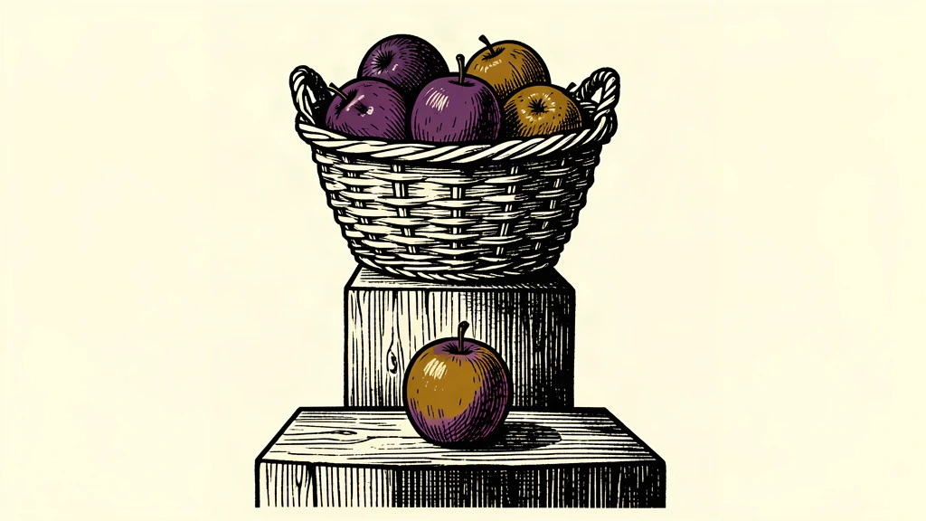 A market basket on a high pedestal with a single piece of produce placed on a significantly lower surface to represent a drop in cost.