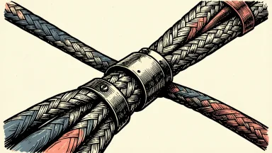 AT&T, Global Infrastructure Partners, and CPP Investments form a fiber joint venture: three thick fiber-optic cables merging into a single unified conduit.