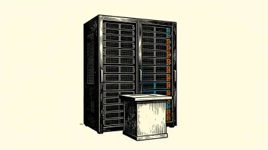 Semtech hosts a data center analyst day, depicted by a server rack with a podium before it.