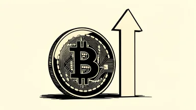A Bitcoin coin with a rising arrow beside it, representing an increased price target and Bitcoin assumption.