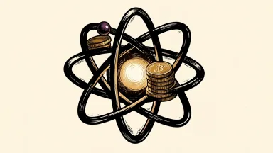 Oratomic's quantum computing funding round is represented by an atom with coins on its orbit.